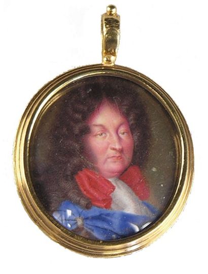 ECOLE de Jean I PETITOT (Genève 1607 - Vevey 1691) Portrait de Louis XIV. Email ovale....