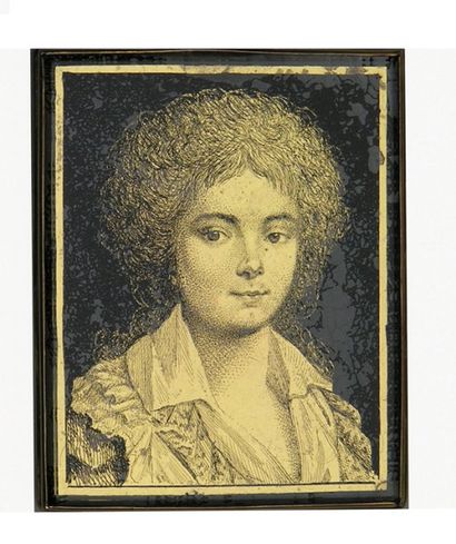 null MINIATURE rectangulaire « fixé sous verre » d'or gravé au portrait d'une jeune...