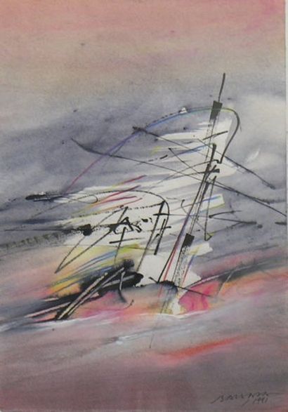 BALTAZAR Julius (1949) Composition polychrome Aquarelle et gouache signée et datée...