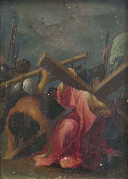 ECOLE FRANCAISE, XVIIème siècle, entourage de Lubin BAUGIN Le Christ portant sa croix....