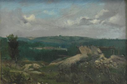 Attribué à Alexandre René VERON (1826-1897) Paysage d l'Ile de France Papier marouflé...