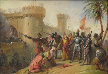 PINGRET Edouard, attribué à (1788-1875) Etude pour le tableau: Combat sous les murs...