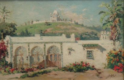 GALLAND Gilbert (1870-1956) L'église des Augustins, Annaba Huile sur panneau signée...