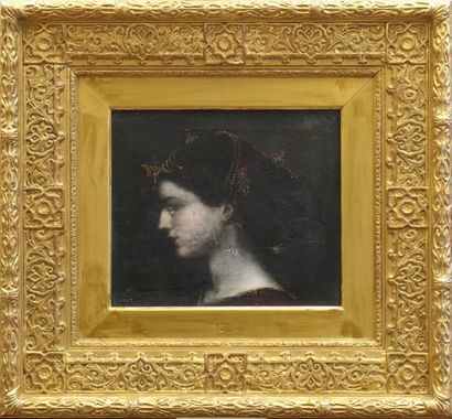 RENOUT Jacques (1812 Louviers- 1861) Jeune femme orientale de profil Huile sur toile...