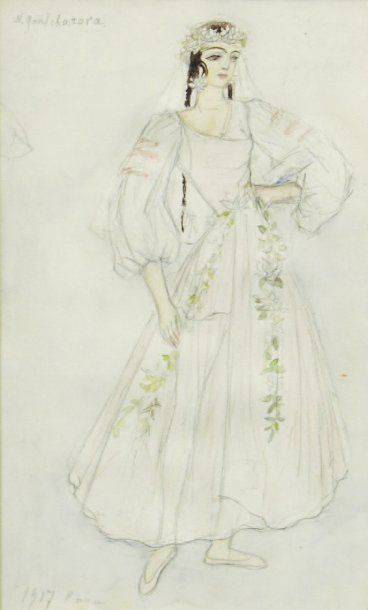 GONCHAROVA Natalia (1881-1962) Projet de costume féminin, Rome 1917 Aquarelle sur...