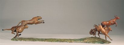 VASSIL (né en 1949) Chasse aux impalas Bronze à patine brune et verte, signé et numéroté...