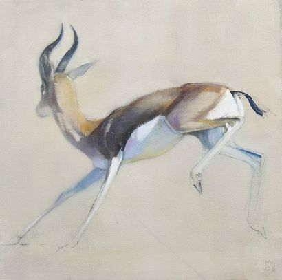 ADLINGTON Mark (né en 1965) Gazelle bondissant Huile sur toile monogrammée et datée...