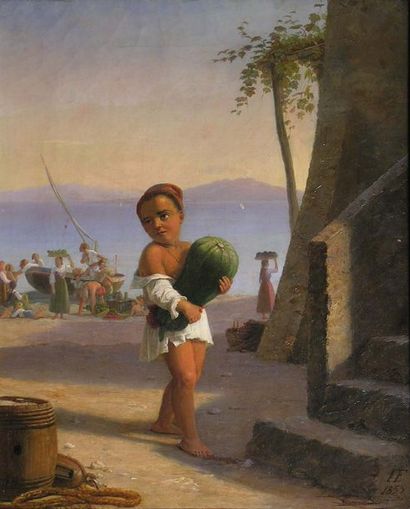 FRIEDLANDER Julius (1810-1861) Jeune garçon de Capri Huile sur toile. Monogrammée...