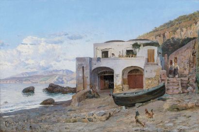 CHRISTENSEN Godfred (1845-1928) Capri Huile sur toile. Monogrammée et datée Sept...