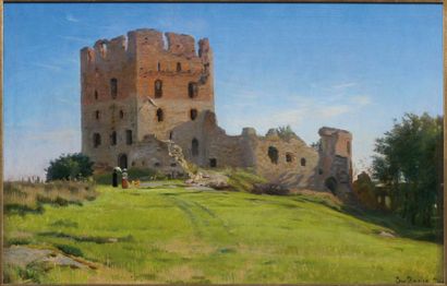 ZACHO Christian (1843-1913) Le château d'Hammershus, Bornholm Huile sur toile. Signée...