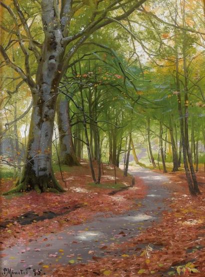 MONSTED Peter (1859-1941) Forêt Huile sur panneau. Signée et datée 95. 32 x 24 c...