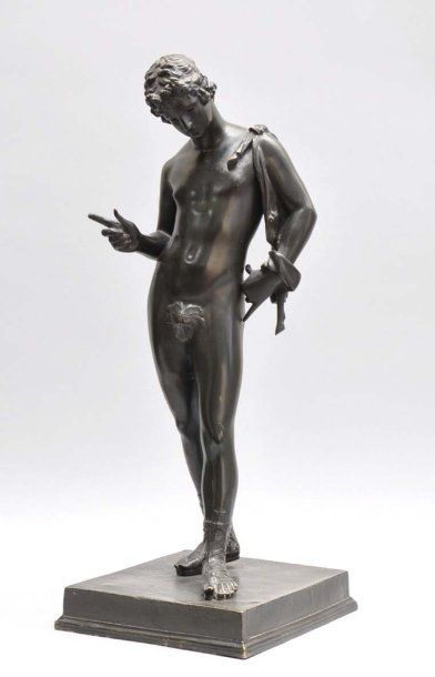 ECOLE ITALIENNE XIXème s. Jeune athlète debout Bronze à patine noire gravé Musée...