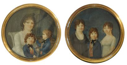 AUGUSTIN fils Cadre avec 2 miniatures : Portrait de 3 enfants et Portrait d'une mère...