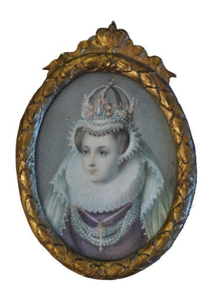 Attribue a Arthur Ackland HUNT Portrait de Marie Stuart. Miniature ovale, sur ivoire....