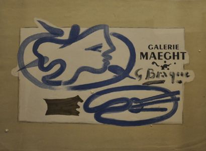 D'apres BRAQUE Georges Affiche lithographiee Exposition Georges Braque a la Galerie...