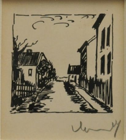 VLAMINCK Maurice de (1876-1958) Rue de Village. Encre de Chine signee en bas a droite....