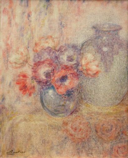 BOULIER Lucien (1882-1963) Anemones dans un vase Huile sur toile signee en bas a...