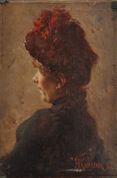 KAEMMERER Frederick Hendrik (1839-1902) Femme au chapeau, de profil Huile sur panneau...