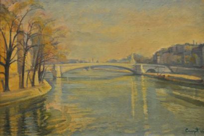 CROZET Maurice (1886-1978) Pont de la Tournelle, 1944 Huile sur toile signee en bas...