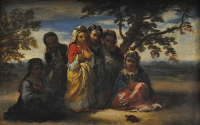 DIAZ DE LA PENA Narcisse (1807-1876) Six petites filles mauresques regardant une...