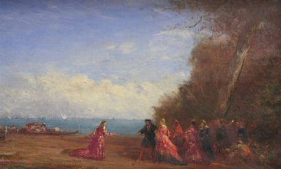 ZIEM Felix (1821-1911) La promenade du Doge Huile sur toile. Cachet de l'atelier...