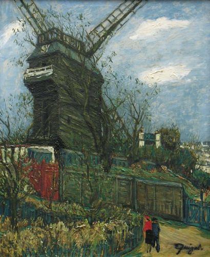 QUIZET Alphonse (1885-1955) Le moulin de la Galette Huile sur toile signee en bas...