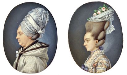 HOLTZMANN Carl Friedrich (Dresde 1740 - 1811) A) Portrait de femme de profil au bonnet...