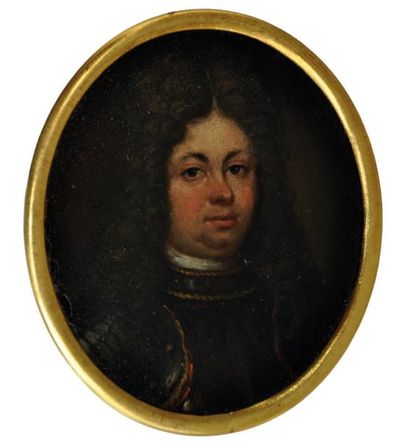 ÉCOLE FRANCAISE, vers 1680 Portrait d'homme en armure Petite huile sur cuivre ovale...