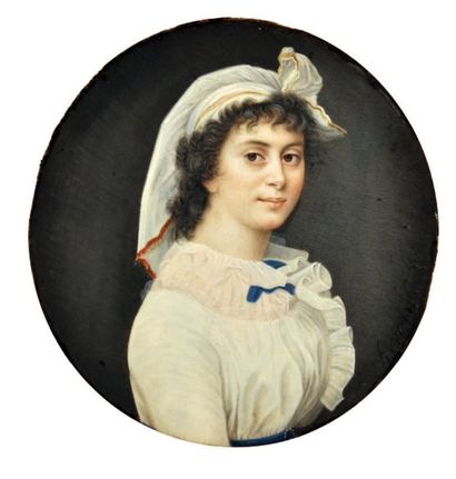 TRESCA Giuseppe (Naples ? , Palerme 1816) Portrait de femme en robe blanche Miniature...