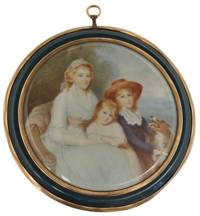 MACLEAY (École du XIXème siècle) Portrait de famille : une mère et ses deux enfants...