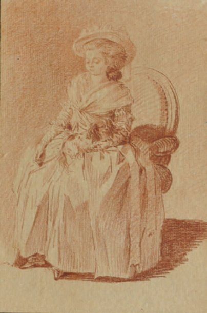Ecole FRANCAISE du XVIIIeme siecle Portrait de jeune femme assise Dessin a la sanguine...
