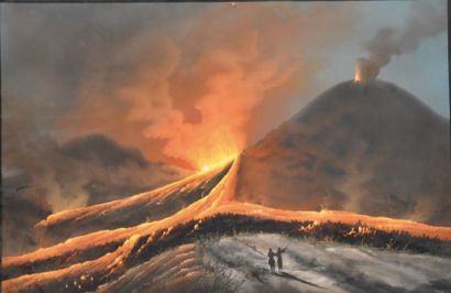 CORELLI (Ecole NAPOLITAINE du XIXeme siecle) L'eruption du Vesuve, 19 novembre 1868...
