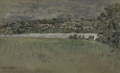 Ker-Xavier ROUSSEL (1867-1944) Paysage au mur blanc Pastel, signe en bas a gauche...