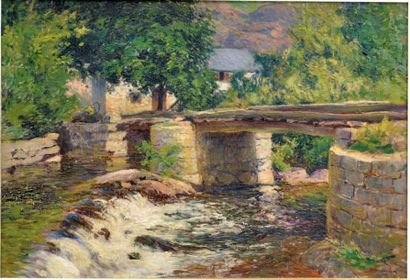 Paul MADELINE ( 1863-1920) Paysage a la retenue d'eau Huile sur toile, signee et...