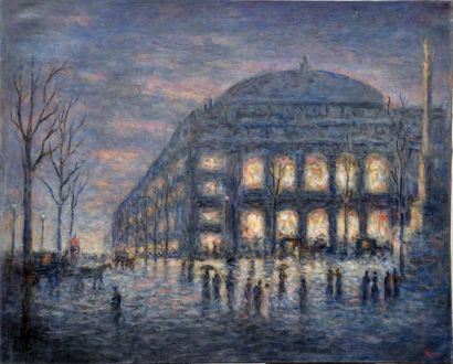 LUCE Maximilien (1858-1941) Vue du theatre du Chatelet, la nuit Huile sur toile,...
