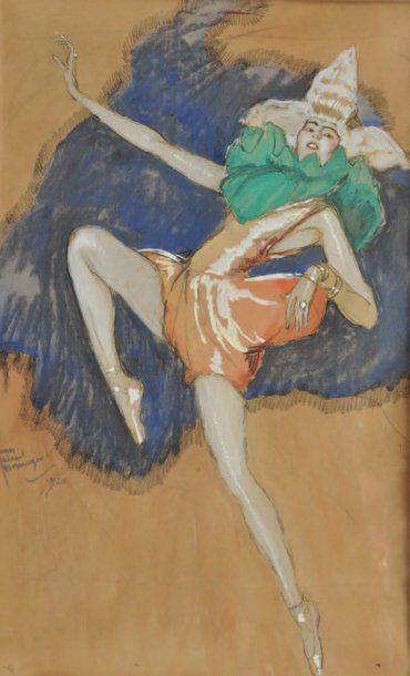 Jean-Gabriel DOMERGUE (1889-1962) Danseuse, 1920 Aquarelle gouachee, signee et datee...