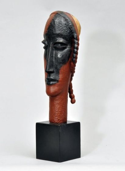 Jean LAMBERT-RUCKI (1888-1967) Tete a la tresse, 1937 Epreuve en bronze polychrome,...
