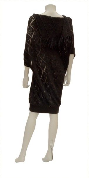 null Y'S YOHJI YAMAMOTO : Robe tricotée en laine et alpaga noir de forme assymét...