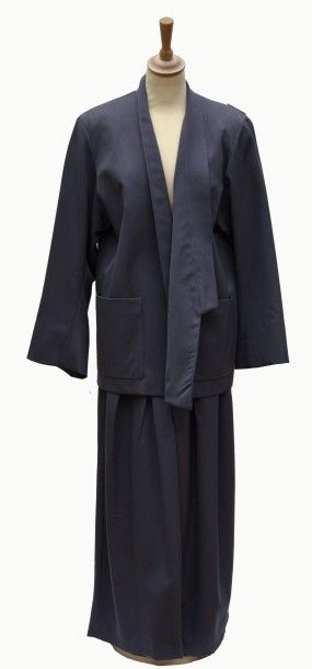 null KENZO: Tailleur pantalon oversize en lainage gris, circa 1980