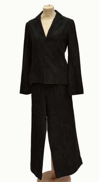 null Y'S: YOHJI YAMAMOTO: Tailleur pantalon en coton noir: pantalon large et veste...