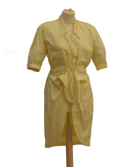 null THIERRY MUGLER: Robe à manches courtes en coton jaune paille, circa 1990