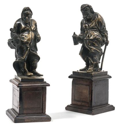 Pierre Le Gros (1629-1714), atelier de PAIRE de SUJETS en bronze patiné représentant...