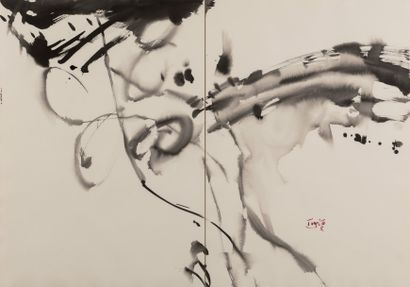 null T'ANG HAYWEN (1927-1991)
Composition, 1975-1980
Diptyque, encre sur papier Arches...