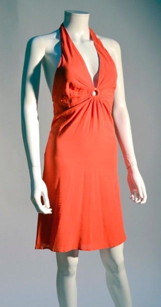 null VERSUS DE VERSACE: Petite robe d'Eté dos nu en soie rouge