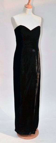 null A.J.BARI: Robe longue bustier en velours noir (Petites traces) 