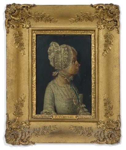 École FRANÇAISE de la fin du XVIIIème siècle 
Portrait de femme de profil
Huile sur...
