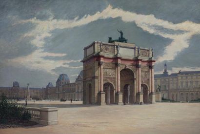 Achille LA NIECE *** Ecole Française vers 1900 
Vue de l'arc du Carrousel et de la...
