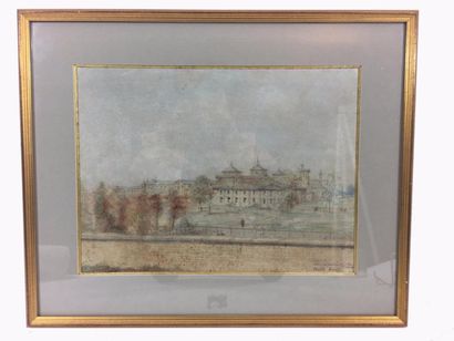 Justin Ouvrié (1806-1879) 
Architecture animée, Aquarelle sur papier, signée en bas...