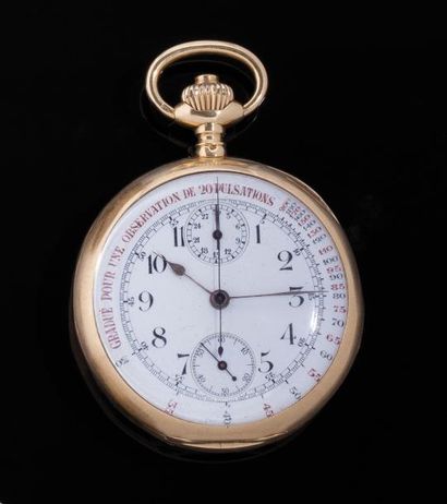 null MONTRE chronographe tachymètre en or (750), cadran blanc émaillé avec compteur...