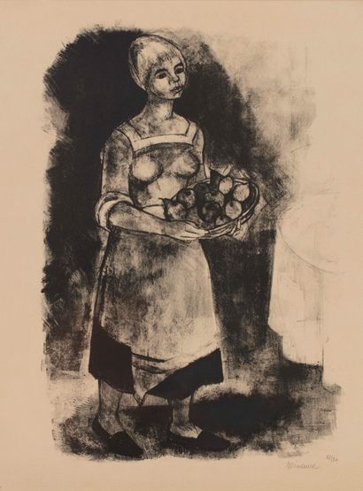 null André MINAUX (1923-1986)

Jeune femme au panier de fruits

Lithographie signée...